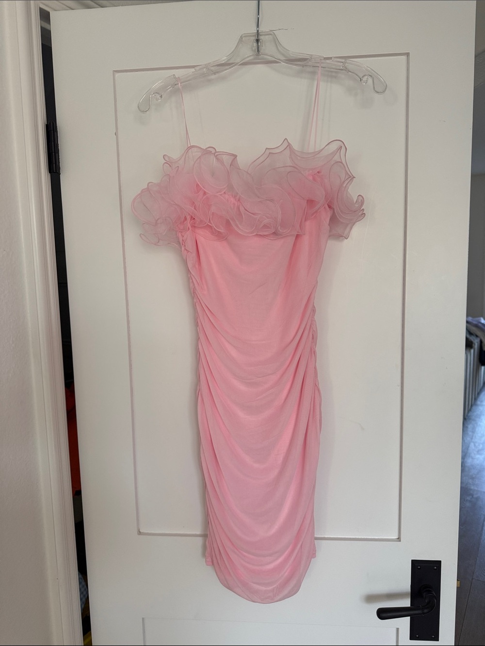 Windsor Pink Ruffle-Detail Spaghetti Strap Dress